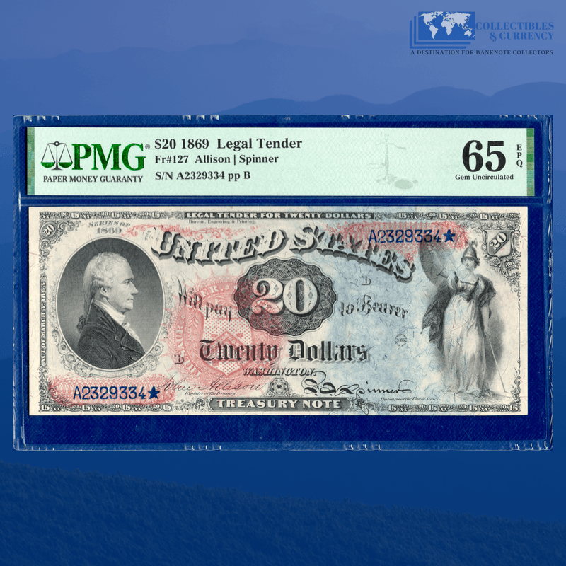 Fr.127 1869 $20 Twenty Dollars "RAINBOW" Legal Tender Note, PMG 65 EPQ