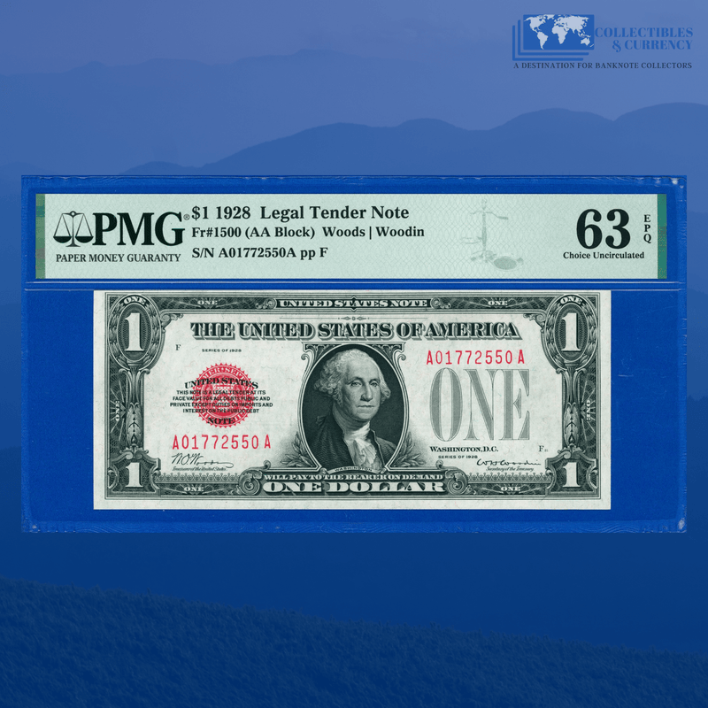 Fr.1500 1928 $1 One Dollar "FUNNYBACK" Legal Tender Note, PMG 63 EPQ