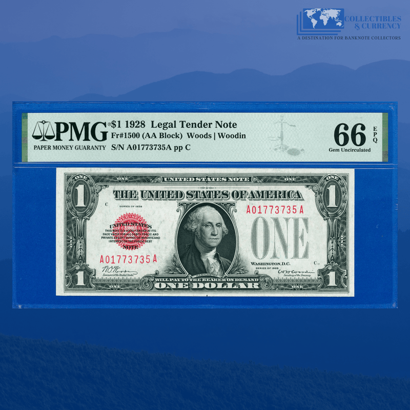 Fr.1500 1928 $1 One Dollar "FUNNYBACK" Legal Tender Note, PMG GEM 66 EPQ