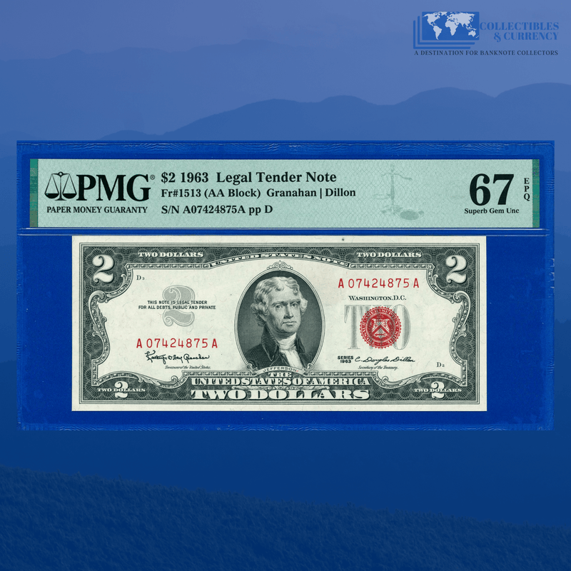 Fr.1513 1963 $2 Two Dollars Legal Tender Note, PMG 67 EPQ