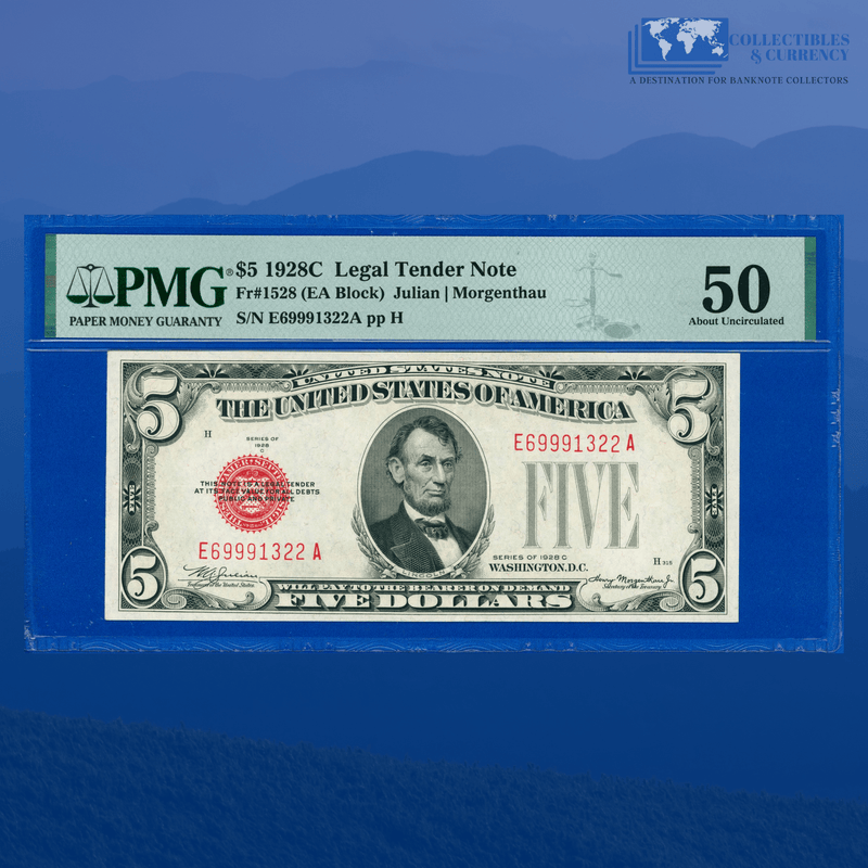 Fr.1528 1928C $5 Five Dollars Legal Tender Note, G/A Block, PMG 50