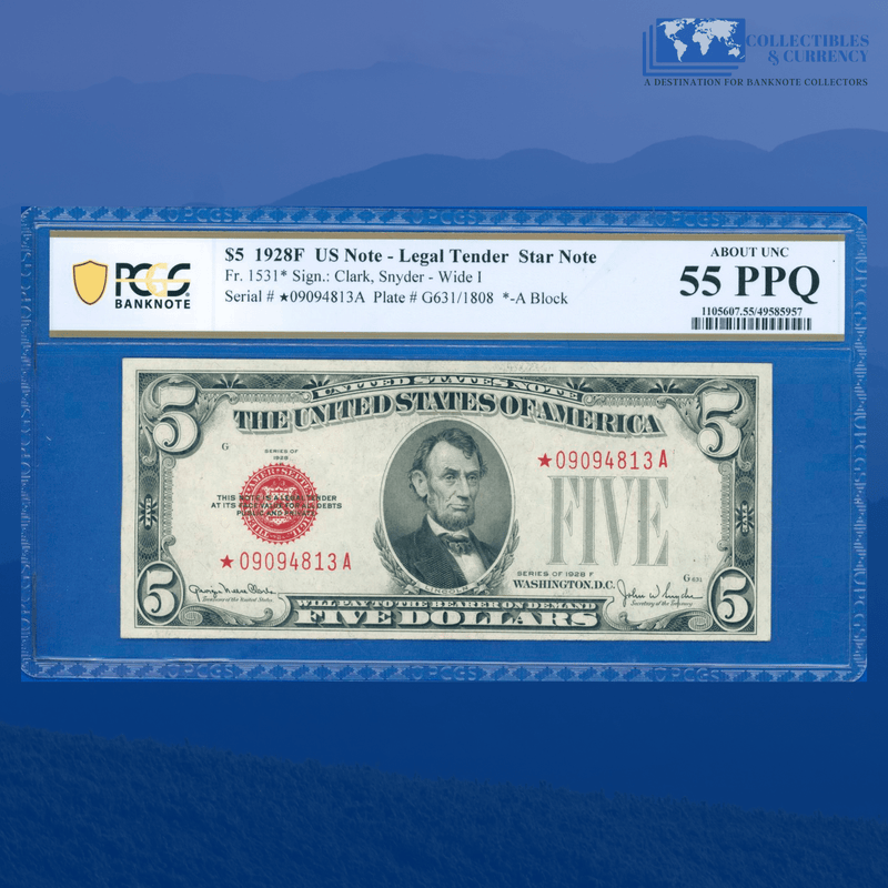 Fr.1531* 1928F $5 Five Dollars Legal Tender Star Note, PCGS 55 PPQ