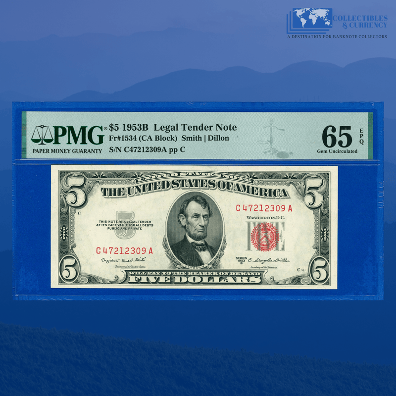Fr.1534 1953B $5 Five Dollars Legal Tender Note, C/A Block, PMG 65 EPQ
