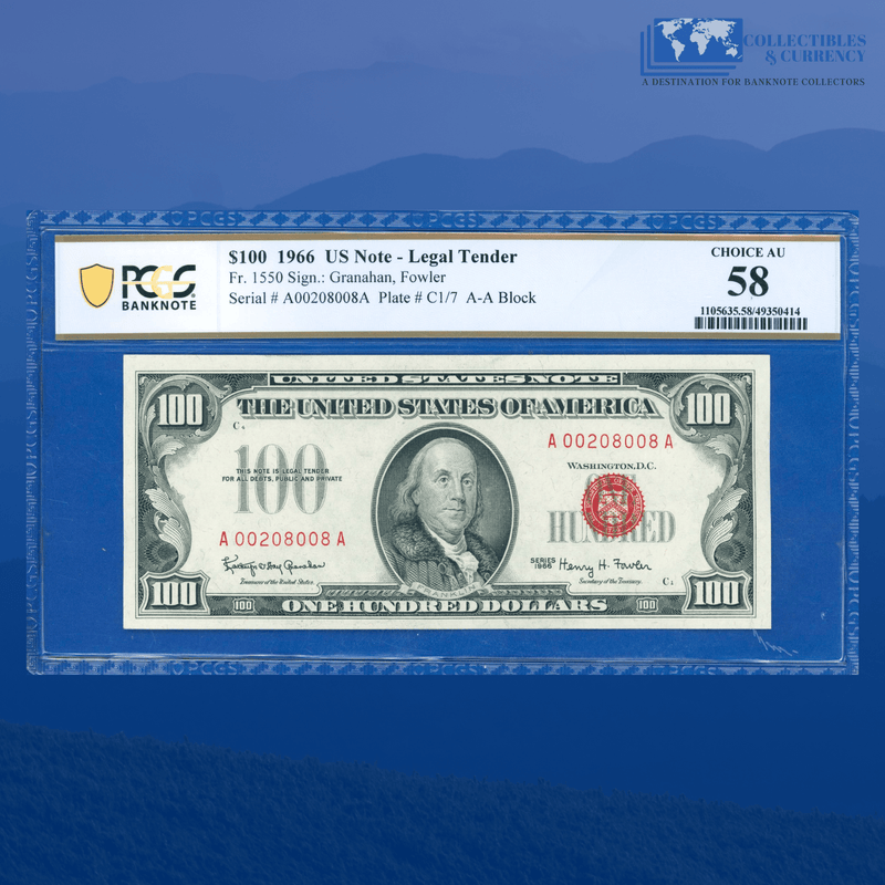 Fr.1550 1966 $100 One Hundred Dollars Legal Tender Note, PCGS 58