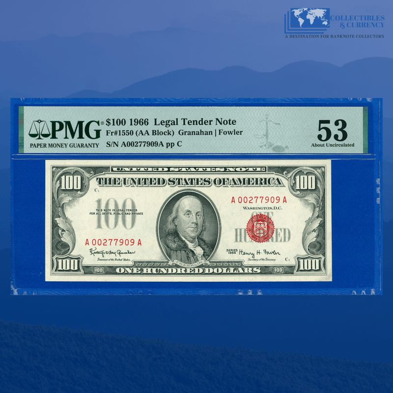 Fr.1550 1966 $100 One Hundred Dollars Legal Tender Note, PMG 53