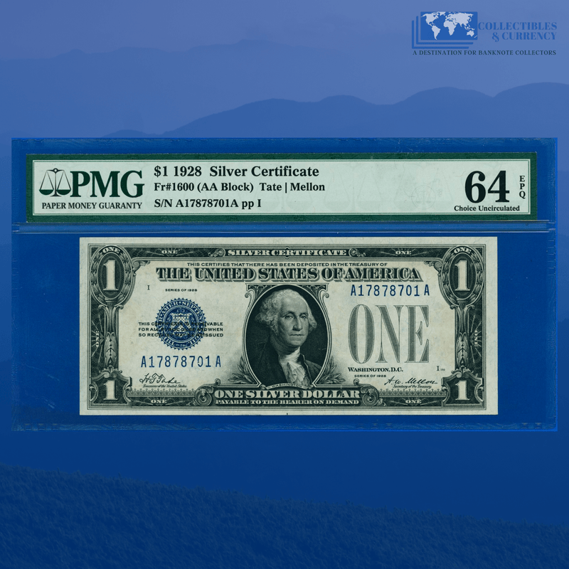 Fr.1600 1928 $1 One Dollar Silver Certificate "FUNNYBACK", PMG 64 EPQ