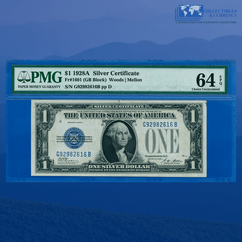 Fr.1601 1928A $1 One Dollar Silver Certificate "FUNNYBACK", PMG 64 EPQ