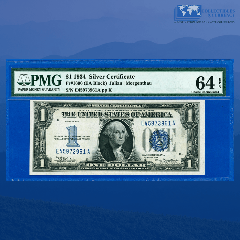 Fr.1606 1934 $1 One Dollar Silver Certificate, PMG 64 EPQ