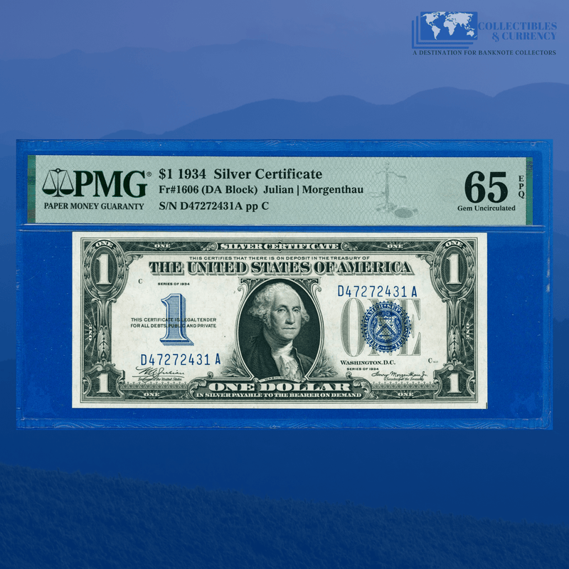 Fr.1606 1934 $1 Silver Certificate "FUNNYBACK", D/A Block, PMG 65 EPQ