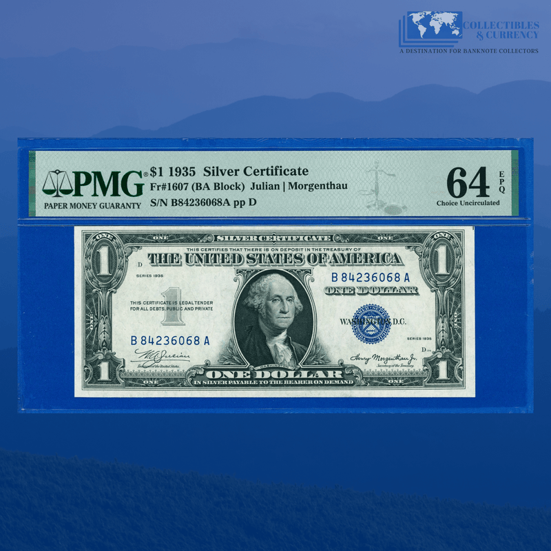 Fr.1607 1935 Plain Double Date $1 Silver Certificate, B/A Block, PMG 64 EPQ