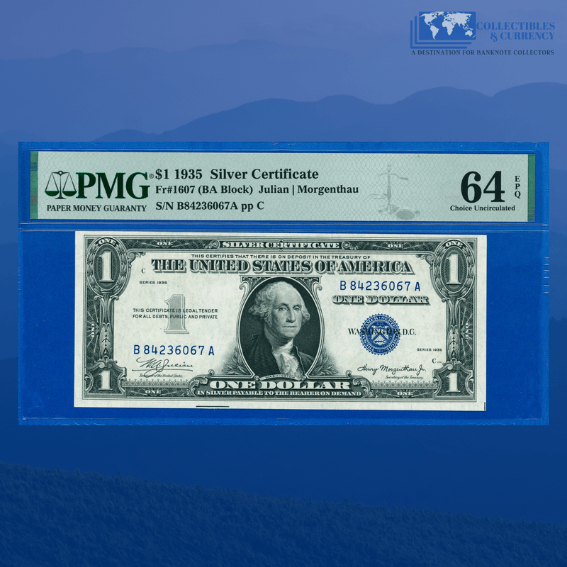 Fr.1607 1935 Plain Double Date $1 Silver Certificate, B/A Block, PMG 64 EPQ
