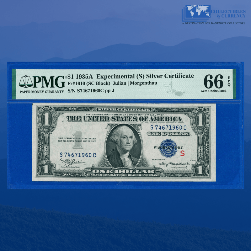 Fr.1610 1935A $1 One Dollar Silver Certificate Experimental "S", PMG GEM 66 EPQ