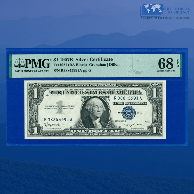 Fr.1621 1957B $1 One Dollar Silver Certificate, PMG Superb GEM 68 EPQ