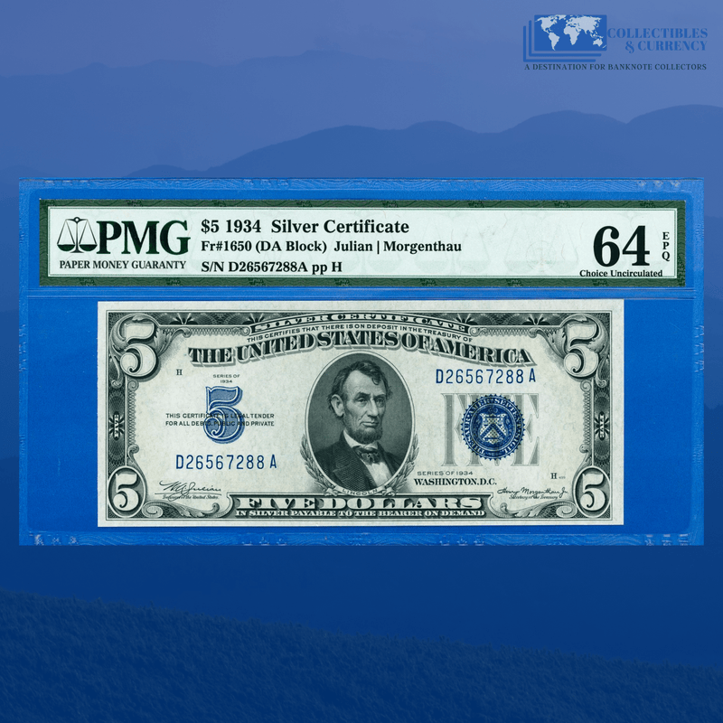 Fr.1650 1934 $5 Five Dollars Silver Certificate, PMG 64 EPQ