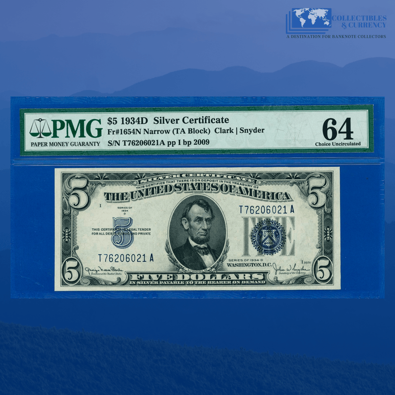 Fr.1652N 1934D $5 Five Dollars Silver Certificate, PMG 64