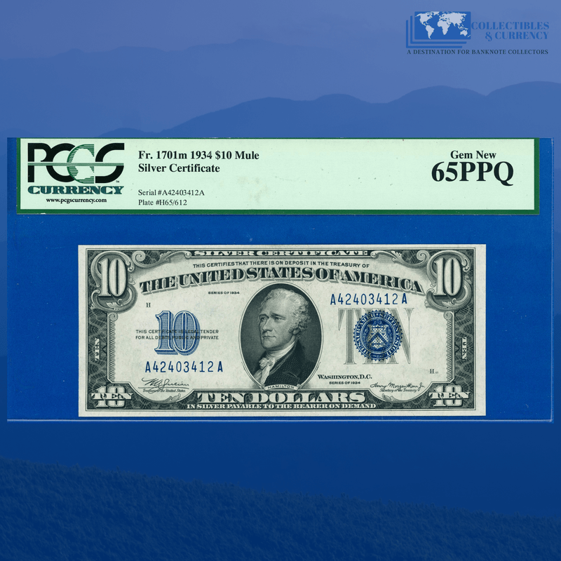 Fr.1701 1934 $10 Ten Dollars Mule Silver Certificate, PCGS 65 PPQ