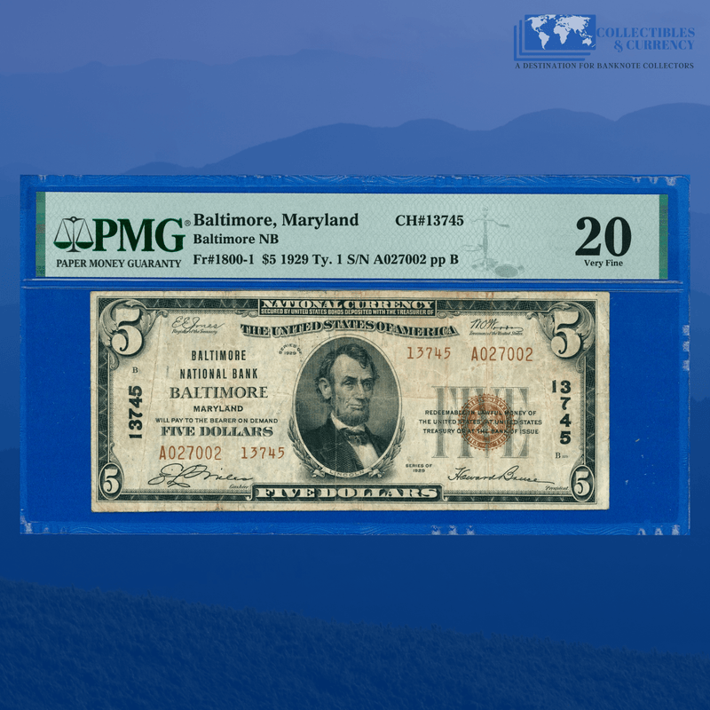 Fr.1800-1 1929 $5 National Bank Of BALTIMORE, MD Charter
