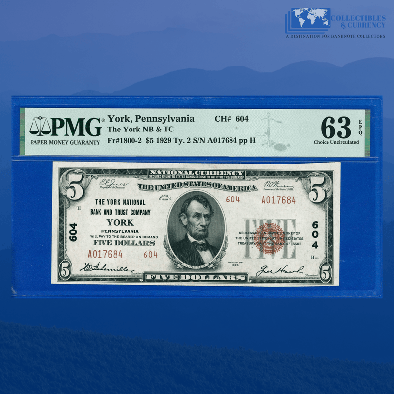 Fr.1800-2 1929 $5 National Bank & Trust Of YORK, PA, Charter