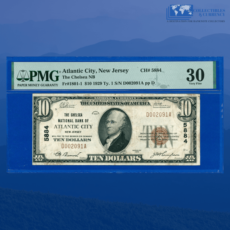 Fr.1801-1 1929 $10 Chelsea National Bank Of ATLANTIC CITY, NJ Charter