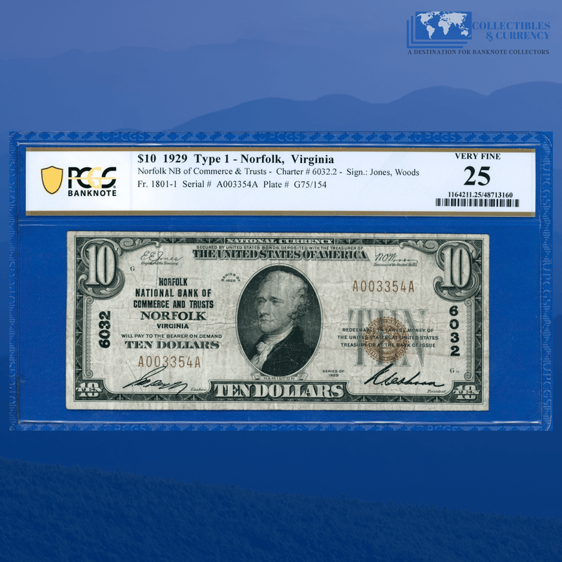 Fr.1801-1 1929 $10 National Bank COMERCE & TRUSTS NORFOLK, VA, Charter