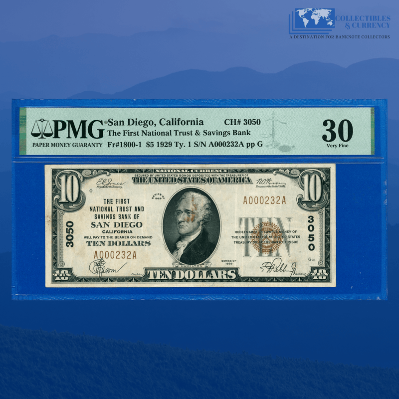 Fr.1801-1 1929 $10 National Trust & Savings Bank Of SAN DIEGO, CA Charter