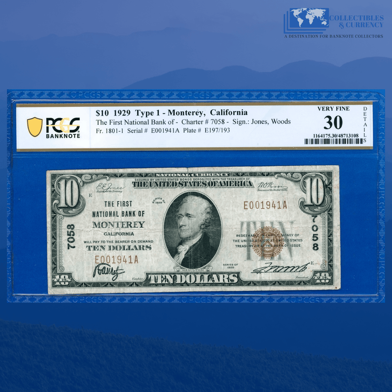 Fr.1801-1 1929 $10 The First National Bank of Monterey, California, Charter