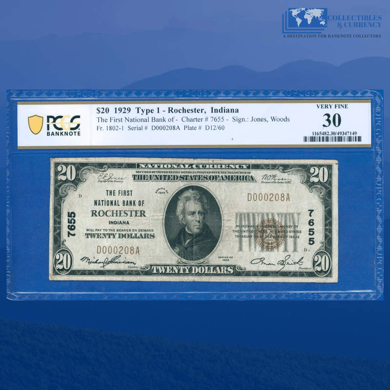 Fr.1802-1 1929 $20 First National Bank Of ROCHESTER, IN, Charter