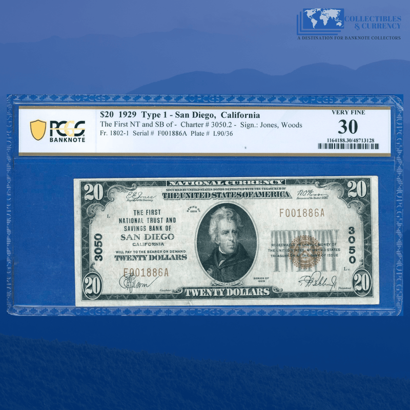 Fr.1802-1 1929 $20 First National Bank Of SAN DIEGO, CA, Charter