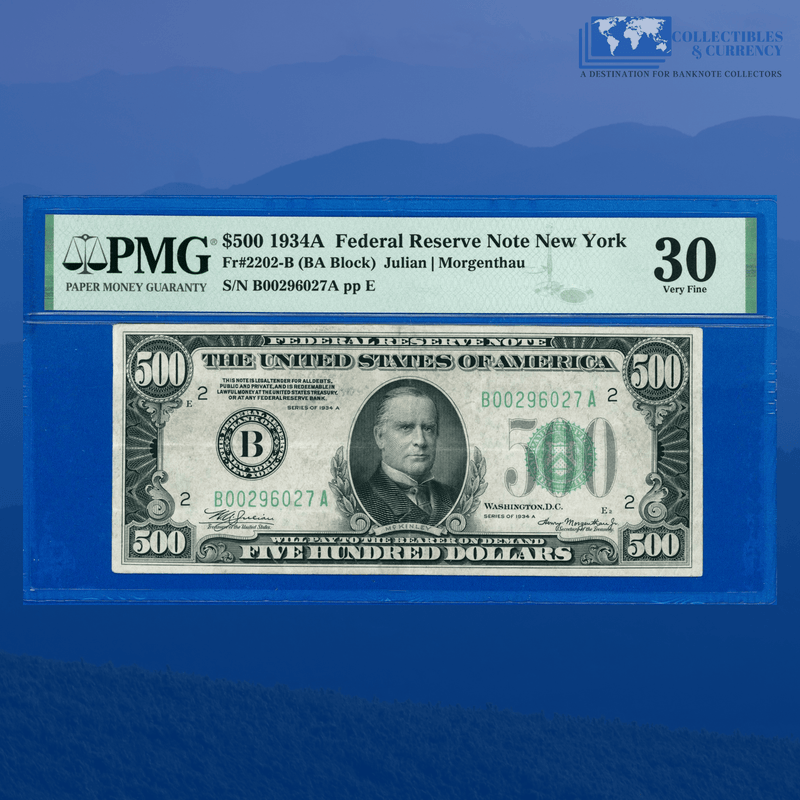 Fr.2202-B 1934A $500 Five Hundred Dollars FRN New York, PMG 30
