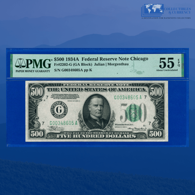 Fr.2202-G 1934A $500 Five Hundred Dollars FRN Chicago, PMG 55 EPQ