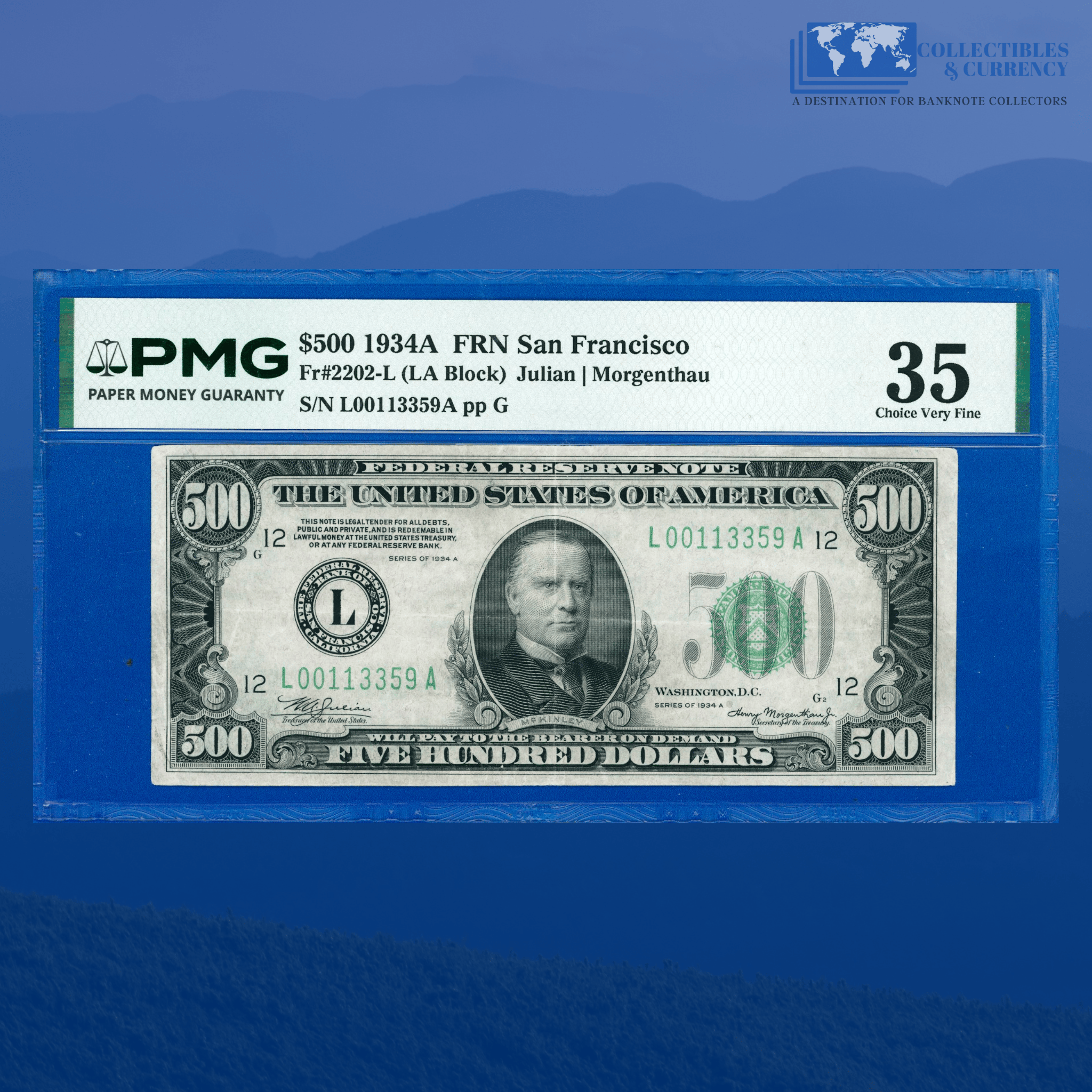 Fr.2202-L 1934a $500 Five Hundred Dollars FRN San Francisco, PMG 35