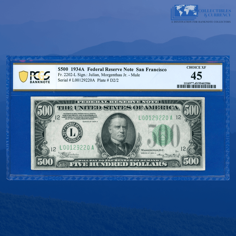 Fr.2202-L 1934a $500 Five Hundred Dollars Mule FRN San Francisco, PCGS 45