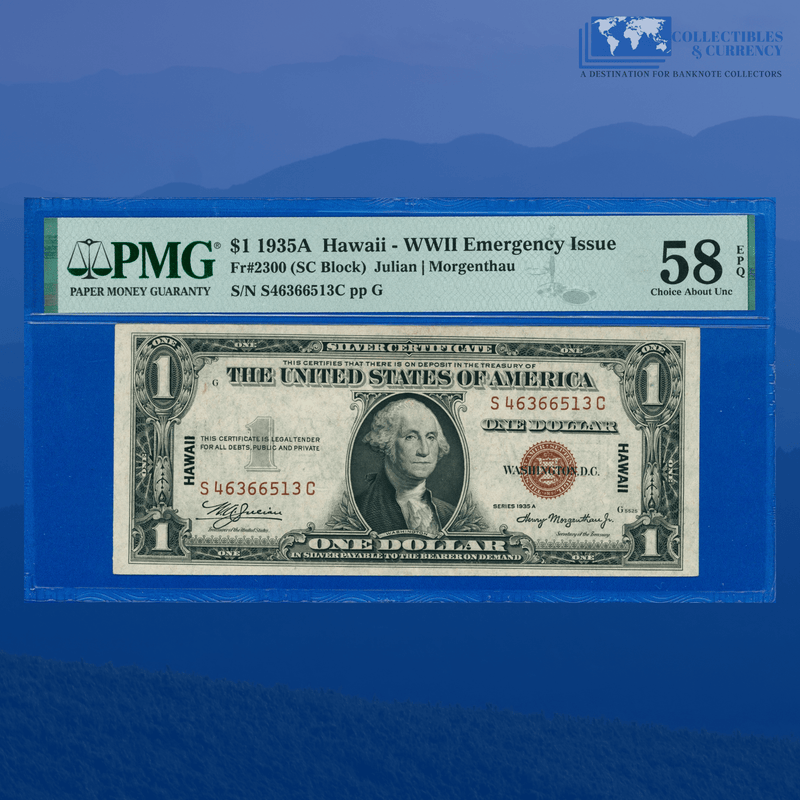 Fr.2300 1935A $1 Silver Certificate Brown Seal "HAWAII", S/C Block, PMG 58 EPQ
