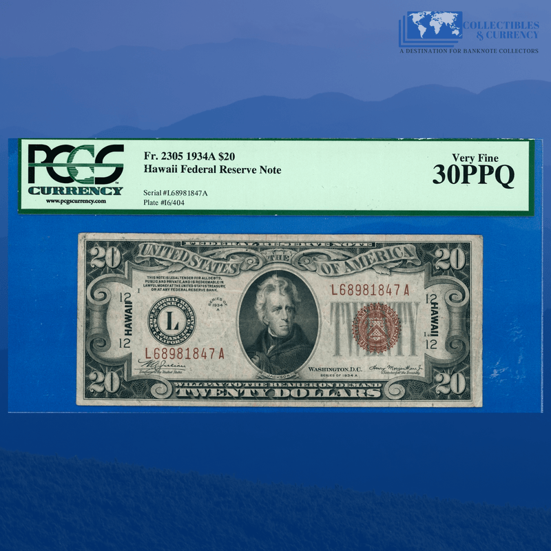 Fr.2305 1934A $20 Twenty Dollars Federal Reserve Note Brown Seal "HAWAII", PCGS 30 PPQ