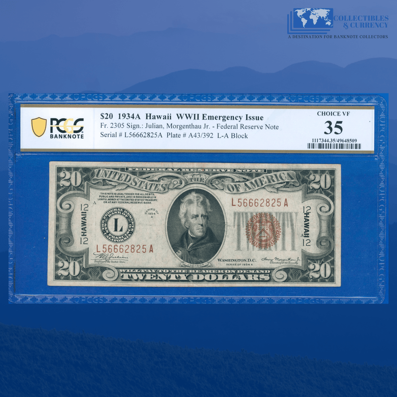 Fr.2305 1934A $20 Twenty Dollars Federal Reserve Note Brown Seal "HAWAII", PCGS 35