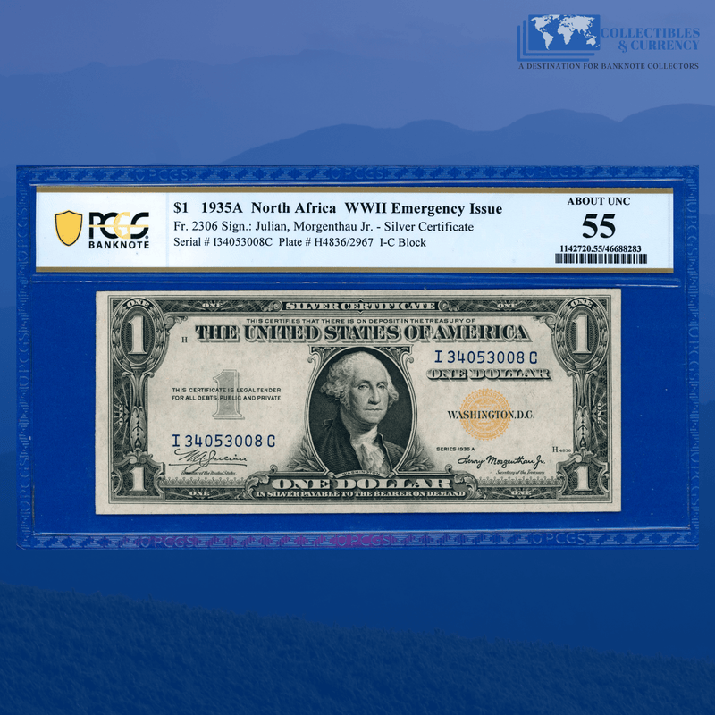 Fr.2306 1935A $1 Silver Certificate Yellow Seal "North Africa", PCGS 55
