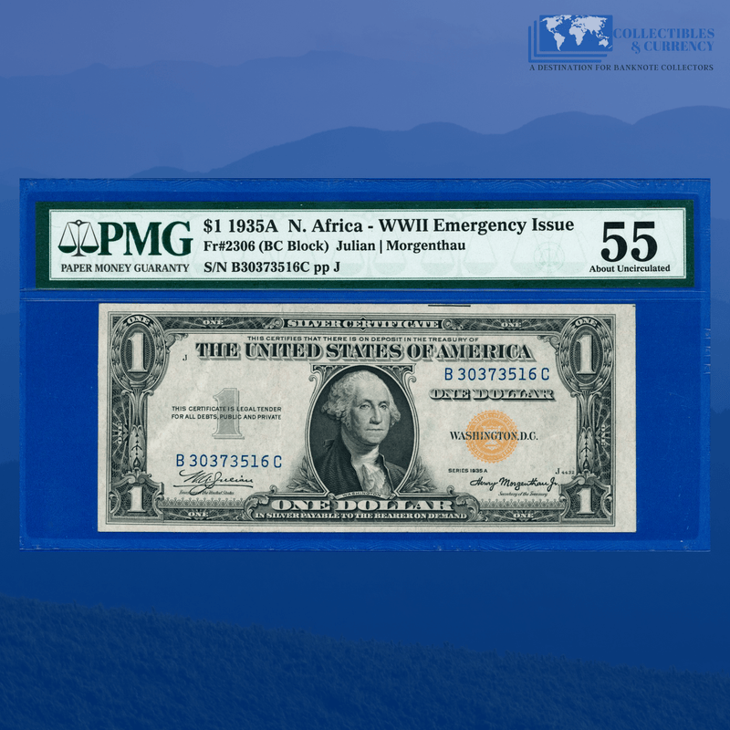 Fr.2306 1935A $1 Silver Certificate Yellow Seal "North Africa", PMG 55