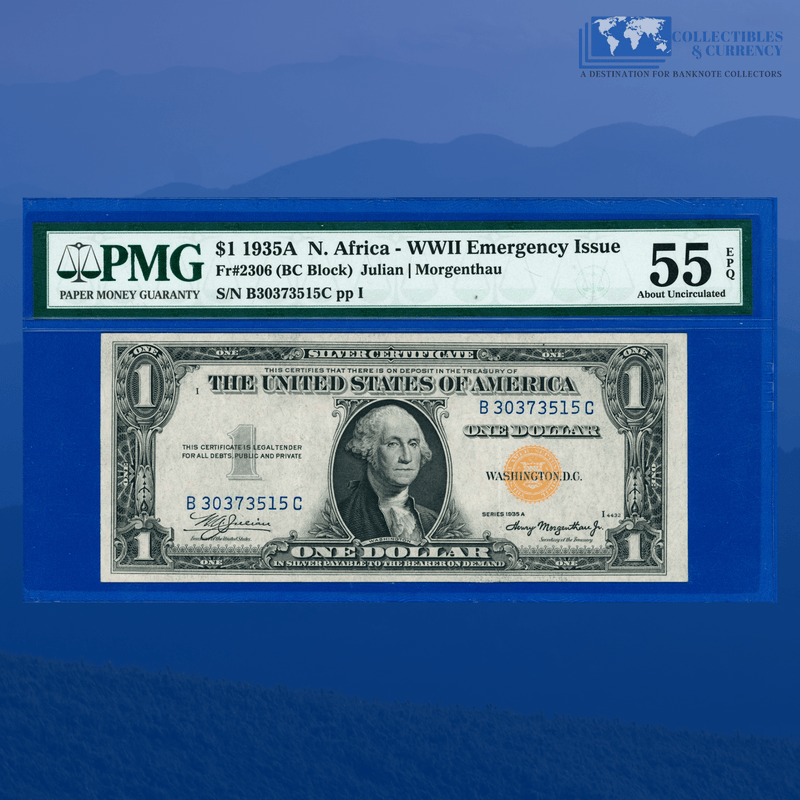 Fr.2306 1935A $1 Silver Certificate Yellow Seal "North Africa", PMG 55 EPQ