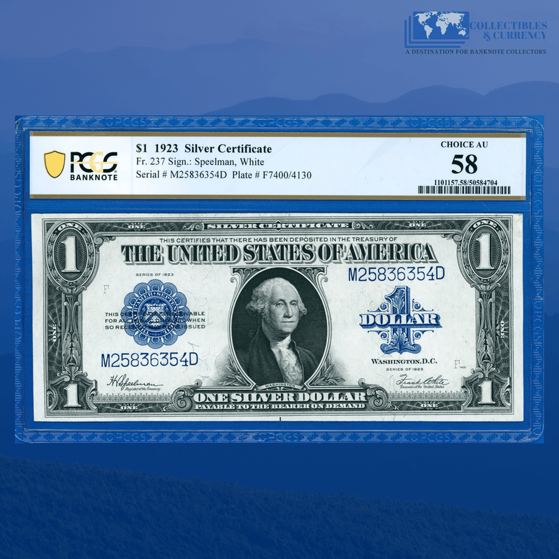 Fr.237 1923 $1 One Dollar Silver Certificate "HORSEBLANKET", PCGS 58