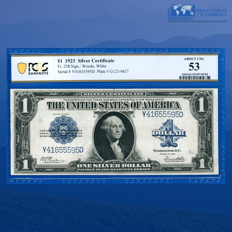 Fr.238 1923 $1 One Dollar Silver Certificate "HORSEBLANKET", PCGS 53