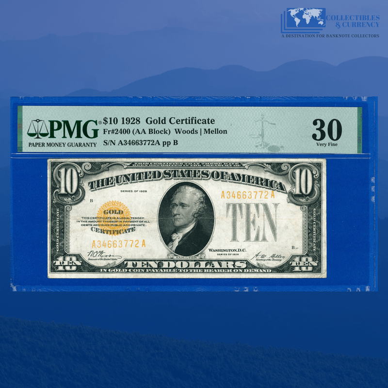 Fr.2400 1928 $10 Ten Dollars Gold Certificate, PMG 30