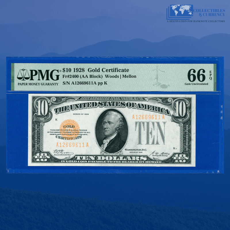 Fr.2400 1928 $10 Ten Dollars Gold Certificate, PMG GEM 66 EPQ