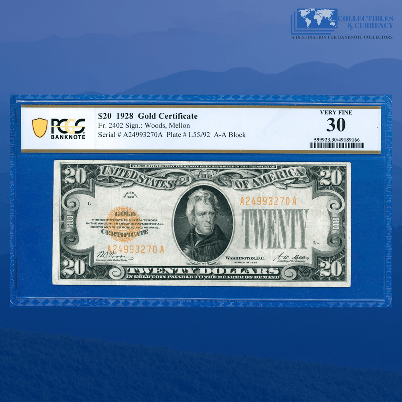 Fr.2402 1928 $20 Twenty Dollars Gold Certificate, PCGS 30