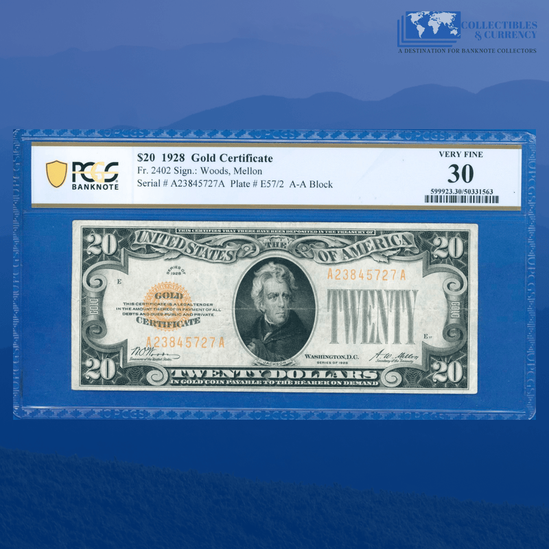 Fr.2402 1928 $20 Twenty Dollars Gold Certificate, PCGS 30