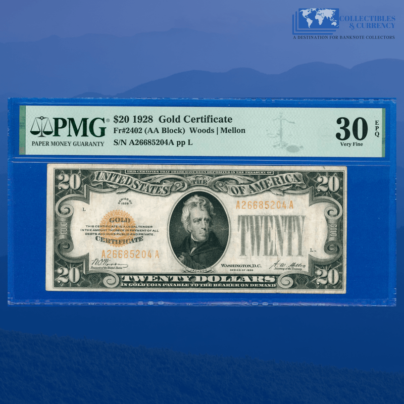 Fr.2402 1928 $20 Twenty Dollars Gold Certificate, PMG 30 EPQ