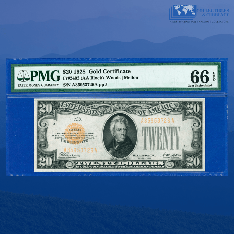 Fr.2402 1928 $20 Twenty Dollars Gold Certificate, PMG 66 EPQ