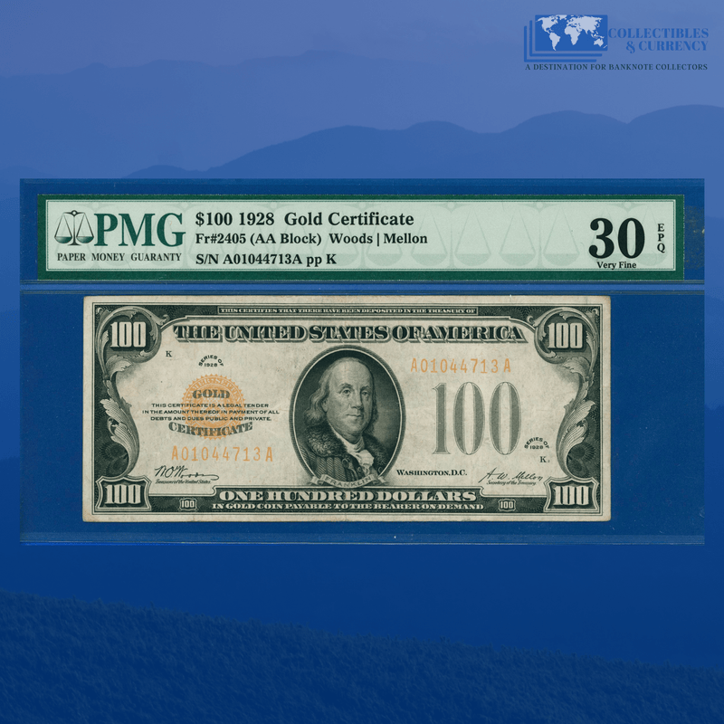 Fr.2405 1928 $100 One Hundred Dollars Gold Certificate, PMG 30 EPQ