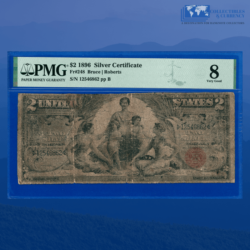 Fr.246 1896 $2 Two Dollars Silver Certificate "EDUCATIONAL NOTE", PMG 8