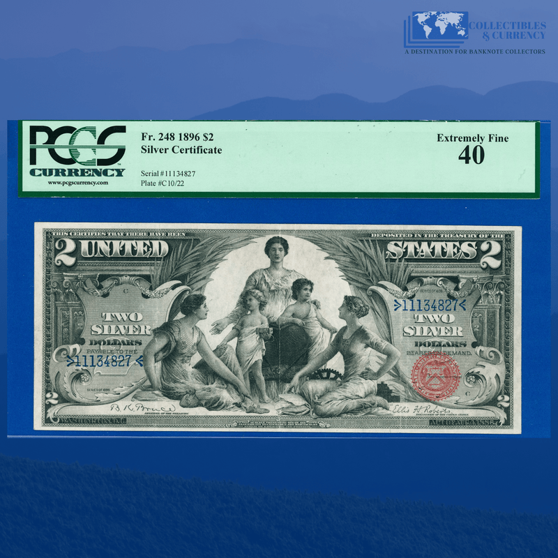 Fr.248 1896 $2 Two Dollars Silver Certificate "EDUCATIONAL NOTE", PCGS 40