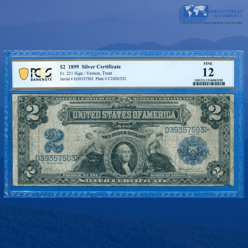 Fr.251 1899 $2 Two Dollars Silver Certificate "MINI PORTHOLE", PCGS 12 Comment